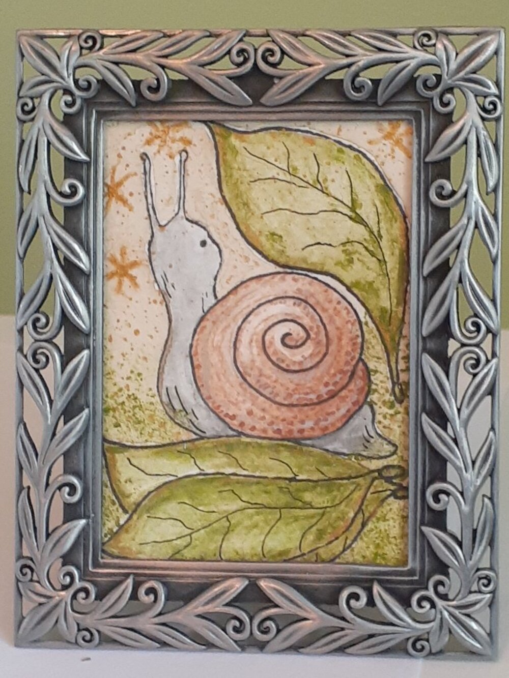 Garden Snail Mini Watercolor and Ink Painting